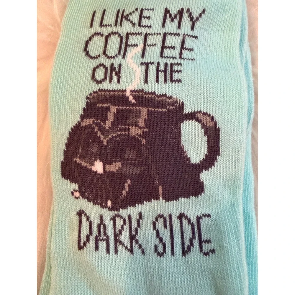 Star Wars Darth Vader Coffee Dark Side Aqua Blue Crew Socks Men 6.5-12 NEW
